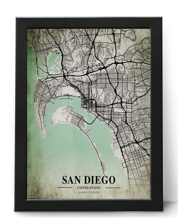 SAN DIEGO CITY MAP WALL ART VINTAGE ART GALLERY POSTER MAP COLLECTION