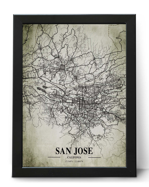 SAN JOSE CITY MAP WALL ART VINTAGE ART PRINT GALLERY POSTER MAP COLLECTION