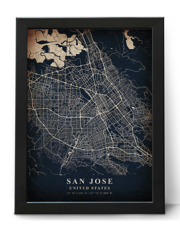 SAN JOSE CITY MAP WALL ART DECOR VINTAGE ART WORK POSTER MAP COLLECTION