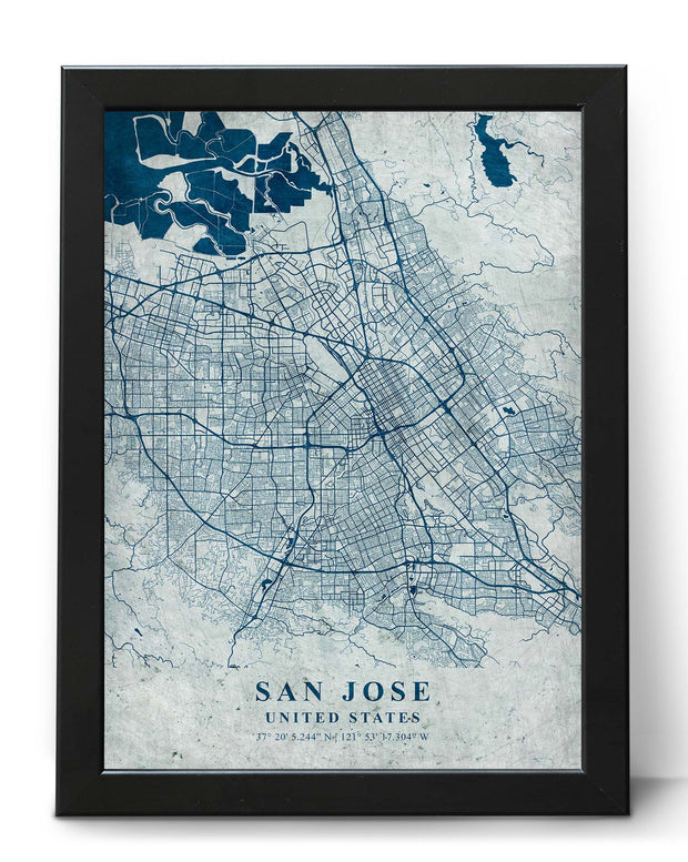 SAN JOSE CITY MAP WALL ART HANGING VINTAGE WALL ART POSTER MAP COLLECTION