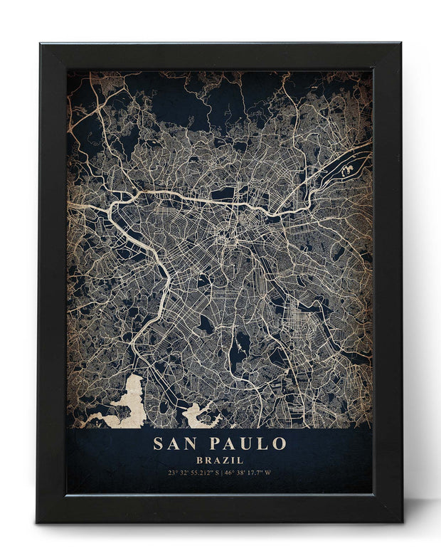 SAN PAULO CITY MAP WALL ART VINTAGE CANVAS ART WORK POSTER MAP COLLECTION