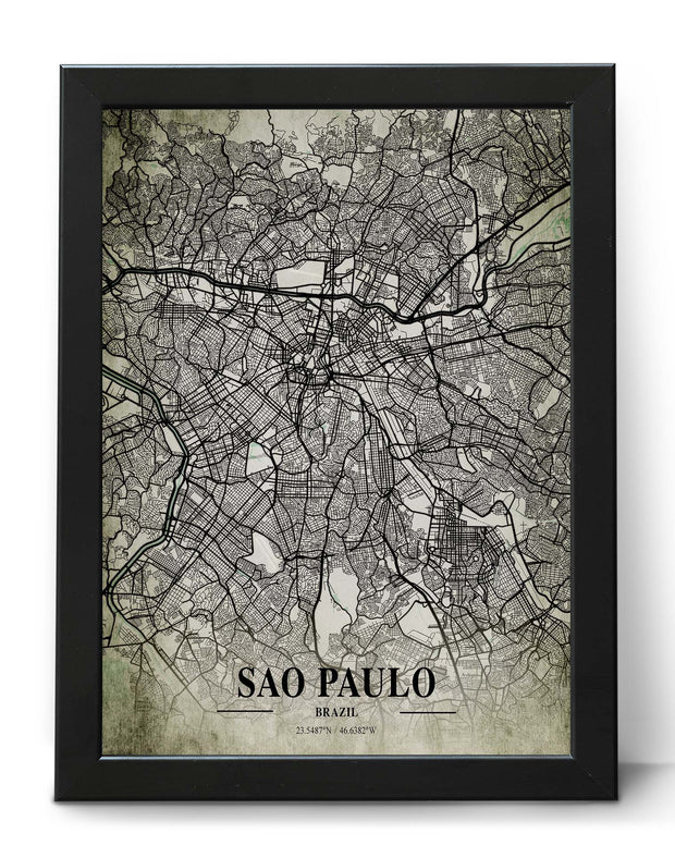 SAO PAULO CITY MAP WALL ART VINTAGE ART GALLERY WORK POSTER MAP COLLECTION