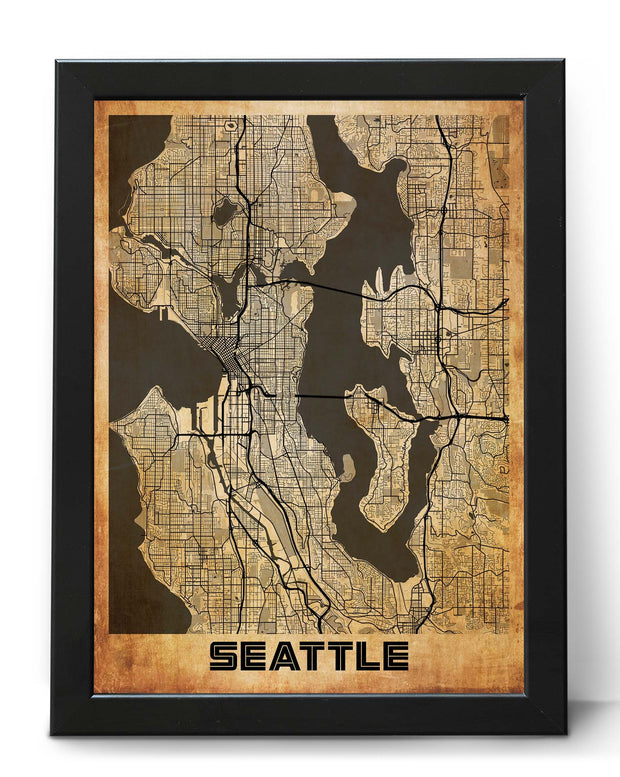 SEATTLE CITY MAP WALL ART WORK VINTAGE DESIGN ART POSTER MAP COLLECTION