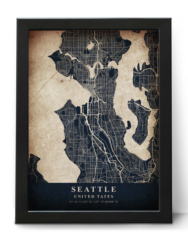 SEATTLE CITY MAP WALL ART VINTAGE POSTER ART WORK POSTER MAP COLLECTION