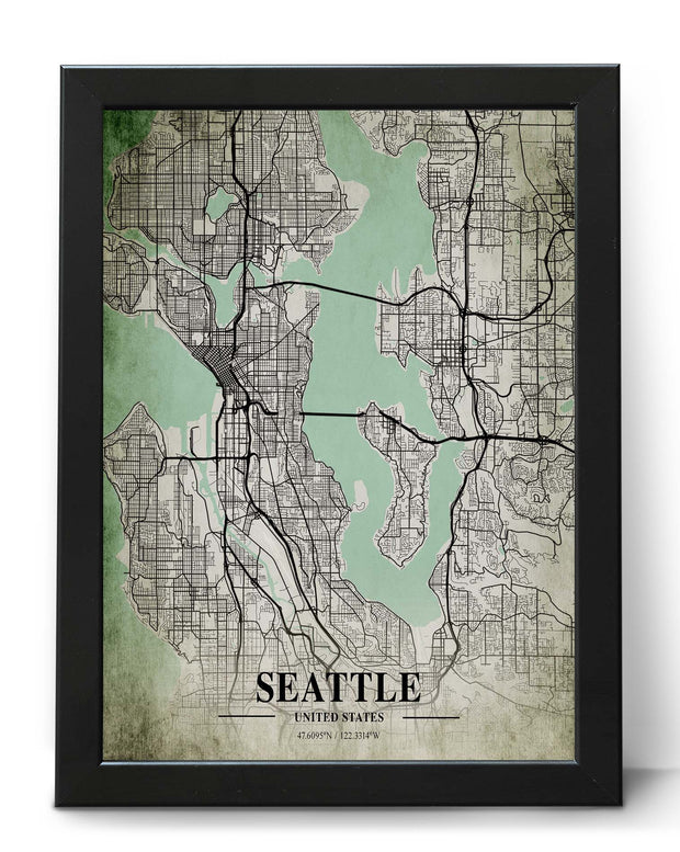 SEATTLE CITY MAP WALL ART WORK VINTAGE ART GALLERY POSTER MAP COLLECTION