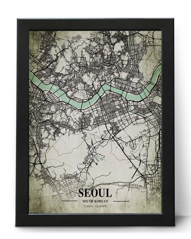 SEOUL CITY MAP WALL ART VINTAGE CANVAS ART GALLERY POSTER MAP COLLECTION