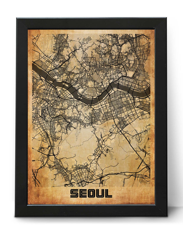 SEOUL CITY MAP WALL ART CANVAS VINTAGE DESIGN ART POSTER MAP COLLECTION