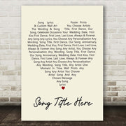 Personalised Song Lyric Poster Prints Custom Script Heart Lyrics Plain