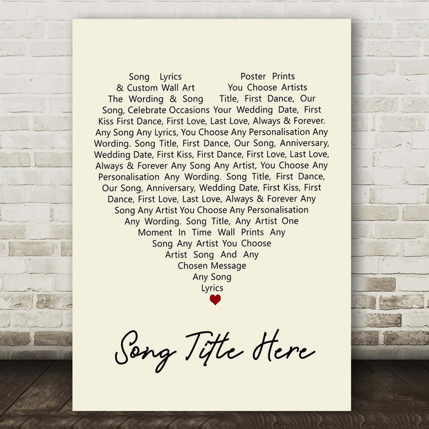 Personalised Song Lyric Poster Prints Custom Script Heart Lyrics Plain