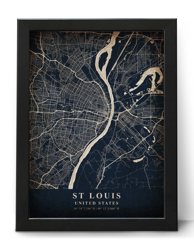 ST LOUIS CITY MAP WALL ART VINTAGE UNIQUE ART WORK POSTER MAP COLLECTION