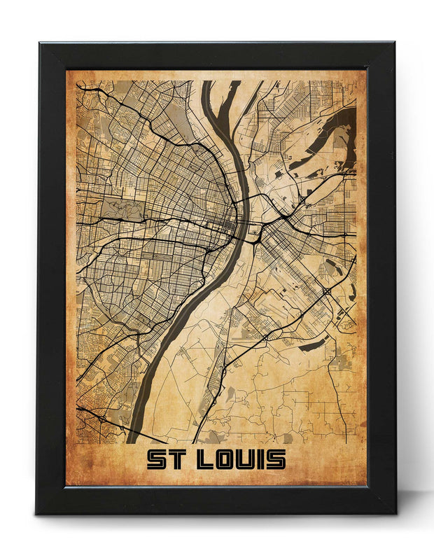 ST LOUIS CITY MAP WALL ART CANVAS VINTAGE DESIGN WALL POSTER MAP COLLECTION