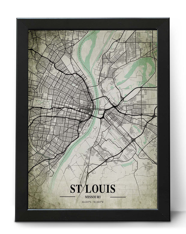 ST LOUIS CITY MAP WALL ART VINTAGE UNIQUE GALLERY POSTER MAP COLLECTION