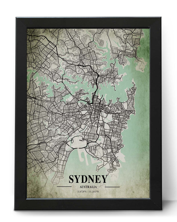 SYDNEY CITY MAP WALL ART VINTAGE GALLERY CANVAS POSTER MAP COLLECTION