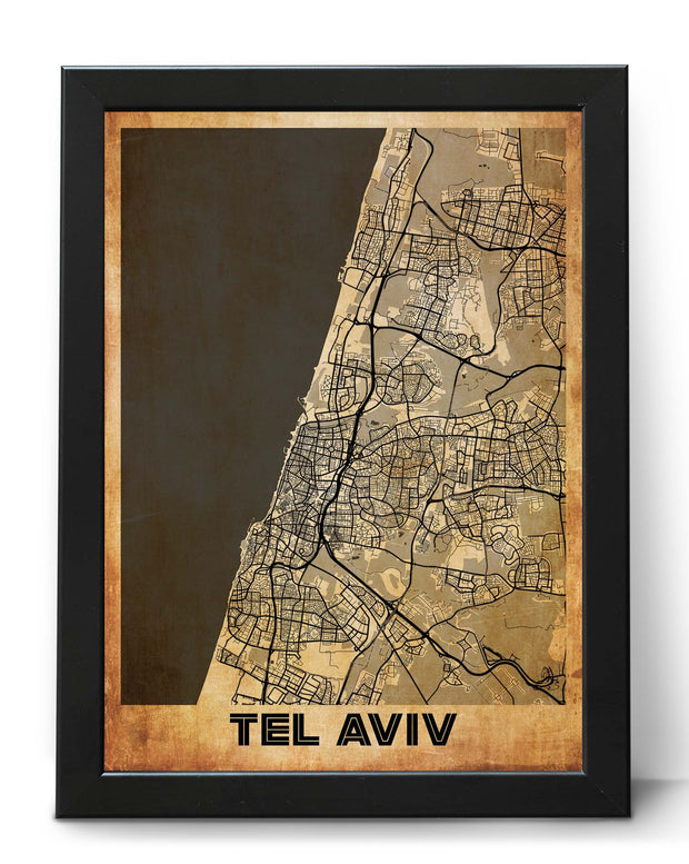 TEL AVIV CITY MAP WALL ART VINTAGE DESIGN WALL FRAME POSTER MAP COLLECTION