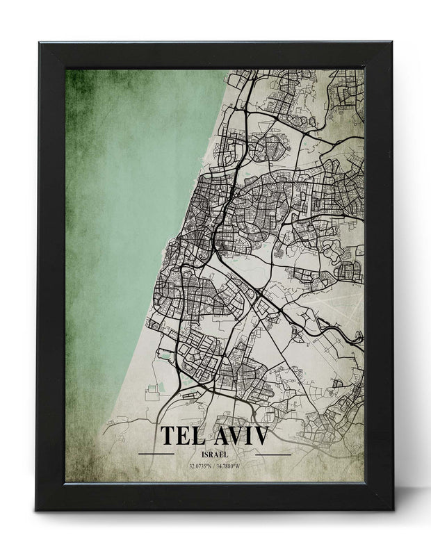 TEL AVIV CITY MAP WALL ART WORK VINTAGE CANVAS POSTER MAP COLLECTION