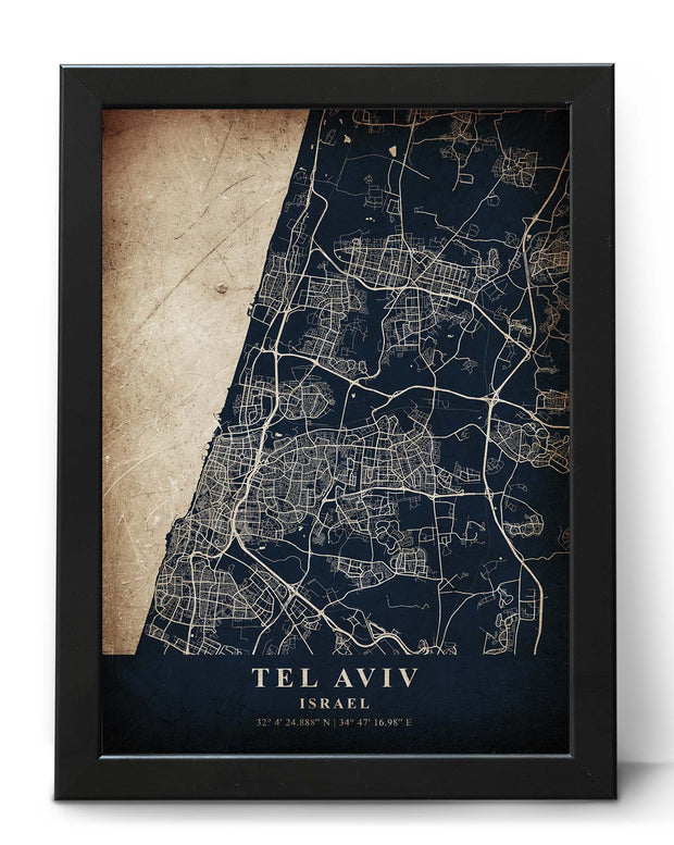 TEL AVIV CITY MAP WALL ART VINTAGE ART WORK UNIQUE POSTER MAP COLLECTION