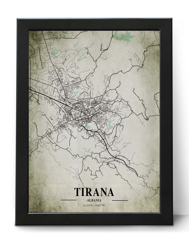 TIRANA CITY MAP WALL ART POSTER VINTAGE CANVAS ART POSTER MAP COLLECTION