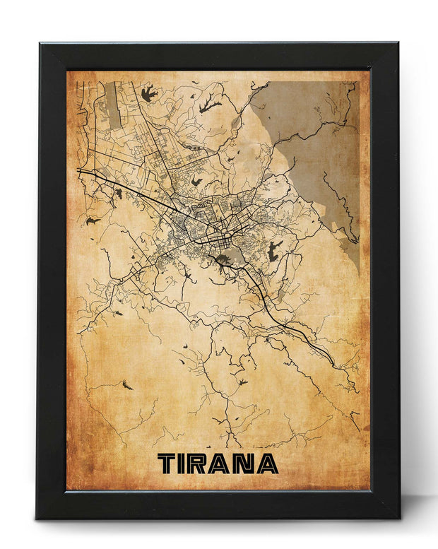 TIRANA CITY MAP WALL ART VINTAGE WALL FRAME ART POSTER MAP COLLECTION