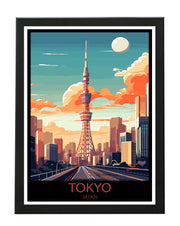 TOKYO TOWER TRAVEL POSTER PRINT ILLUSTRATION RETRO WALL ART PRINTS BLACK