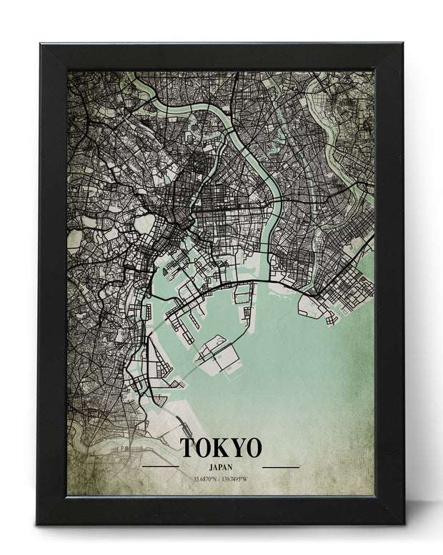 TOKYO CITY MAP WALL ART VINTAGE CANVAS FRAME ART POSTER MAP COLLECTION