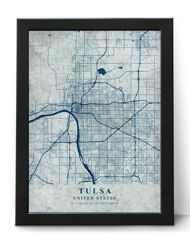 TULSA CITY MAP WALL ART VINTAGE WORK WALL GALLERY POSTER MAP COLLECTION