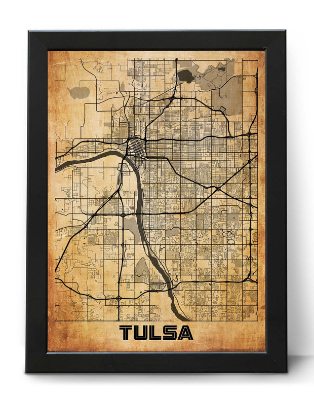 TULSA CITY MAP WALL ART FRAME VINTAGE WALL UNIQUE ART POSTER MAP COLLECTION