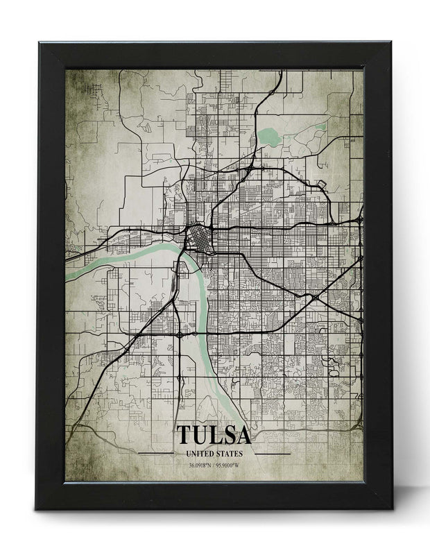 TULSA CITY MAP WALL ART GALLERY VINTAGE CANVAS ART POSTER MAP COLLECTION