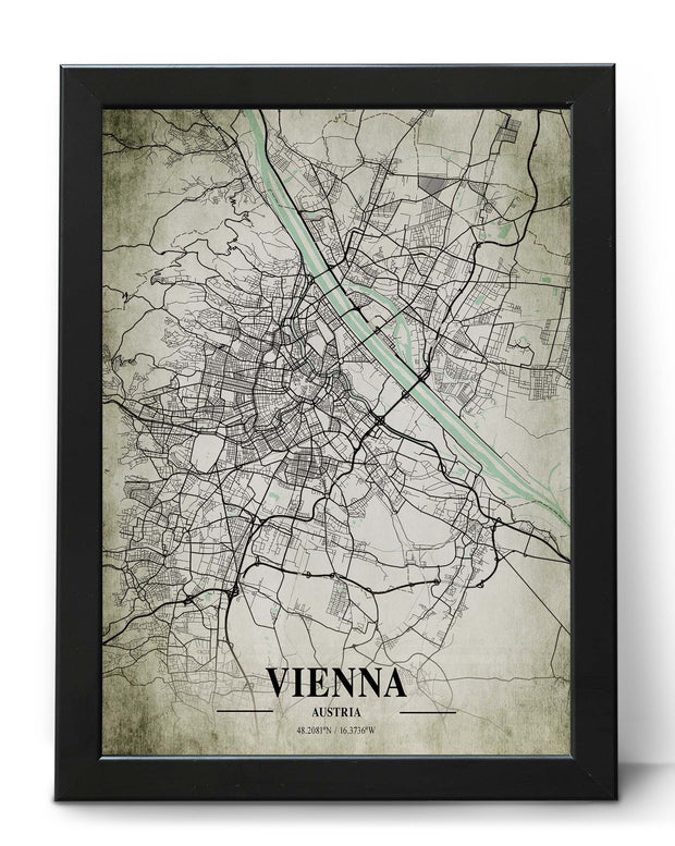 VIENNA CITY MAP WALL ART GALLERY VINTAGE ART WORK POSTER MAP COLLECTION