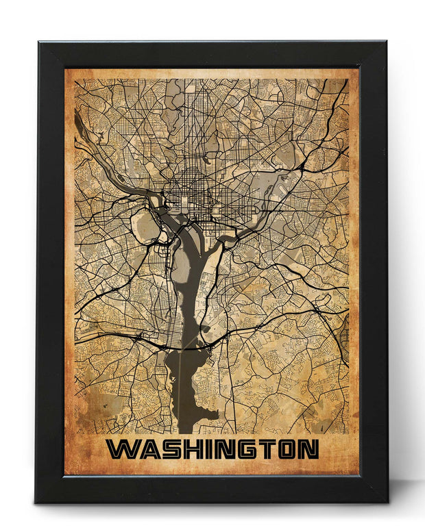 WASHINGTON CITY MAP WALL ART CANVAS VINTAGE ART POSTER MAP COLLECTION