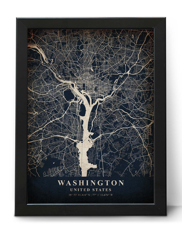 WASHINGTON CITY MAP WALL ART CANVAS HANGING VINTAGE ART POSTER MAP COLLECTION