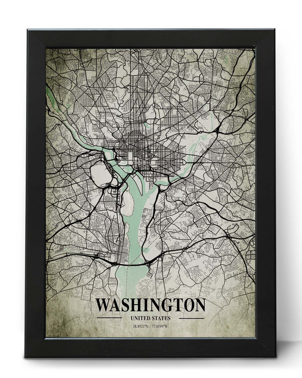 WASHINGTON CITY MAP WALL ART PRINT GALLERY VINTAGE ART POSTER MAP COLLECTION