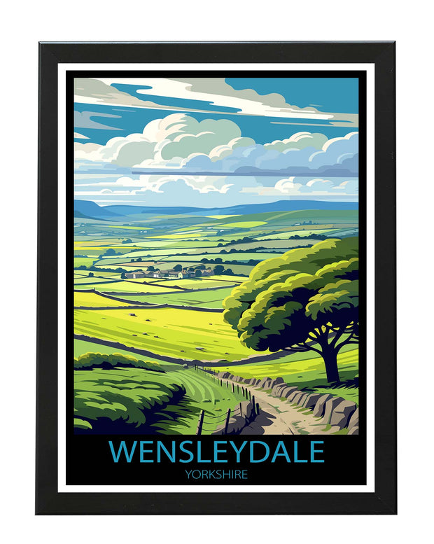 WENSLEYDALE YORKSHIRE DALES POSTER PRINT RETRO WALL ART ADVENTURE COLLECTION BLACK