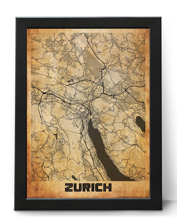 ZURICH CITY MAP WALL ART UNIQUE CANVAS VINTAGE ART POSTER MAP COLLECTION