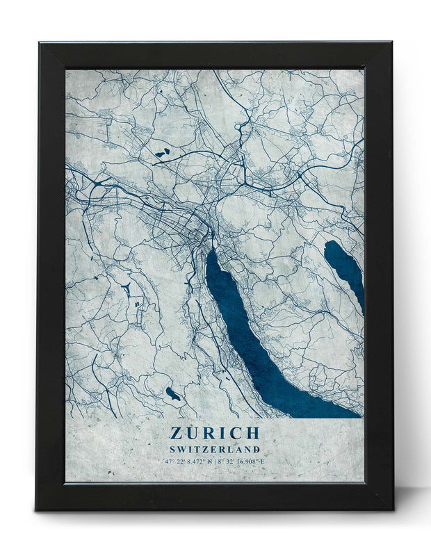 ZURICH CITY MAP WALL ART DECOR VINTAGE CANVAS ART POSTER MAP COLLECTION