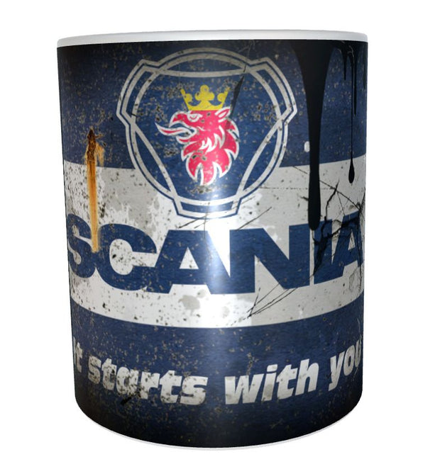 Scania truck design oil mug 11oz ceramic mug gift for men distressed retro xmas