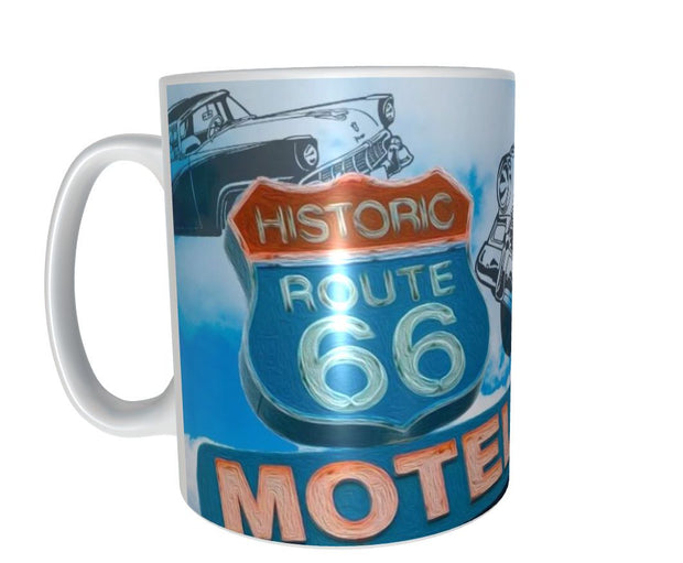 Route 66 motel Americana design mug 11oz ceramic mug gift for him xmas