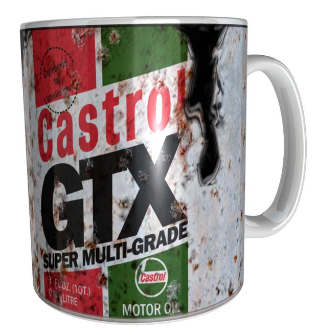 Castrol GTX oil mug 11oz ceramic mug gift for mechanic distressed retro oil